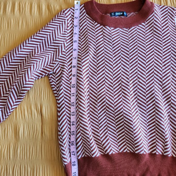 Shein Contrast Trim Striped Chevron Sweater Retro Style Size Medium - Picture 6 of 7